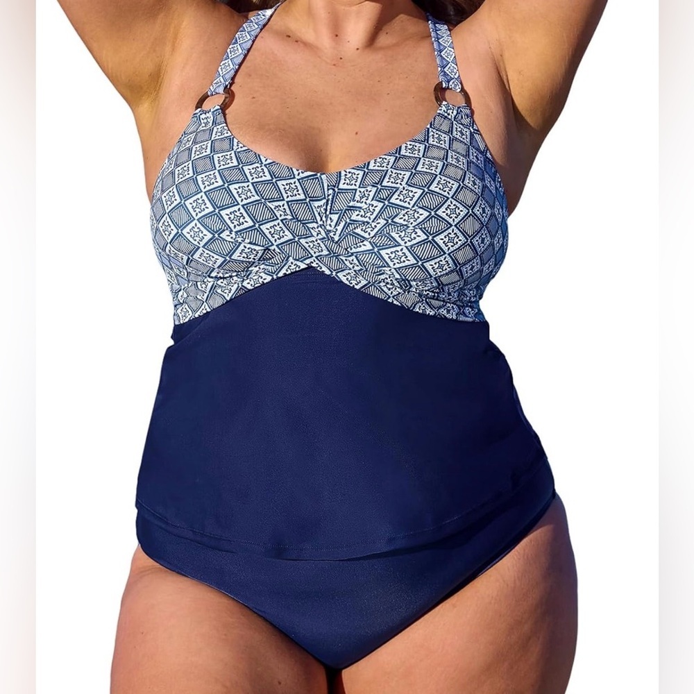 CUPSHE Women Tankini Sets Plus Size Two Piece Swimsuit